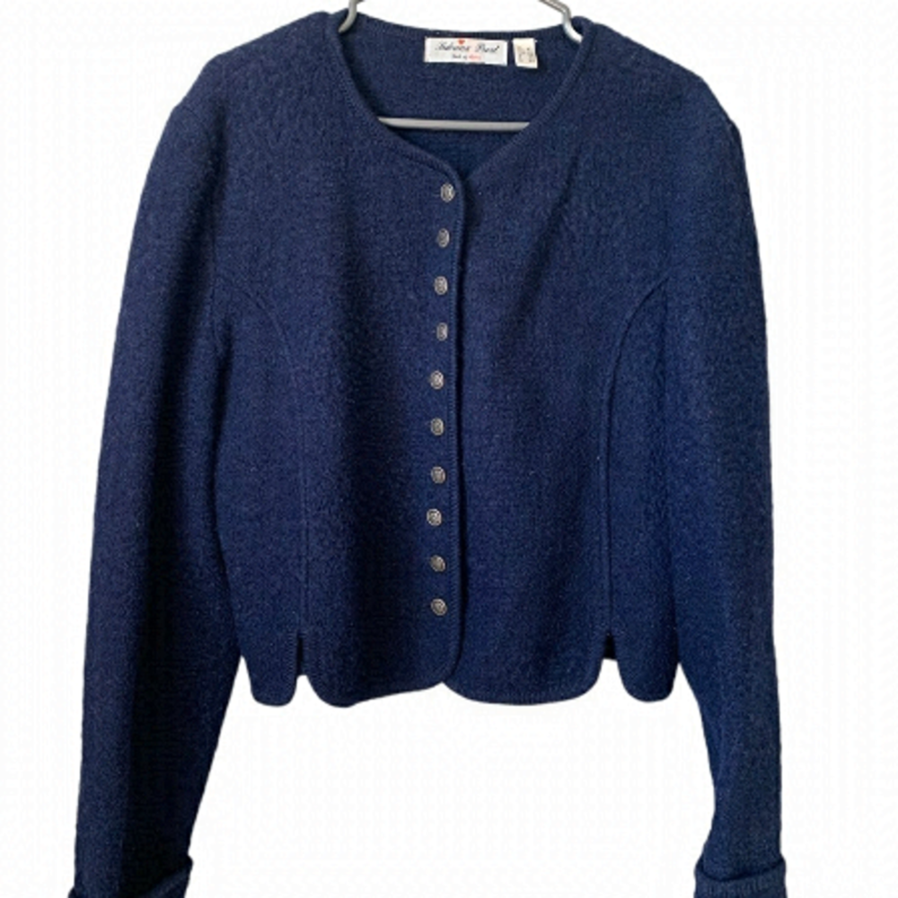 𝅺vintage Navy Blue Button Up Sweater - 100% Wool